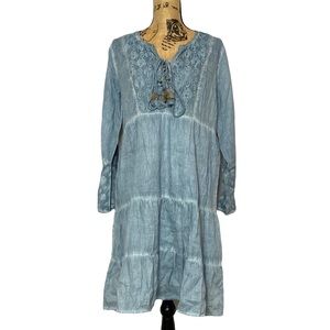 Raga Blue Boho Lace Tassel A-Line Bell-Sleeves Midi Dress S